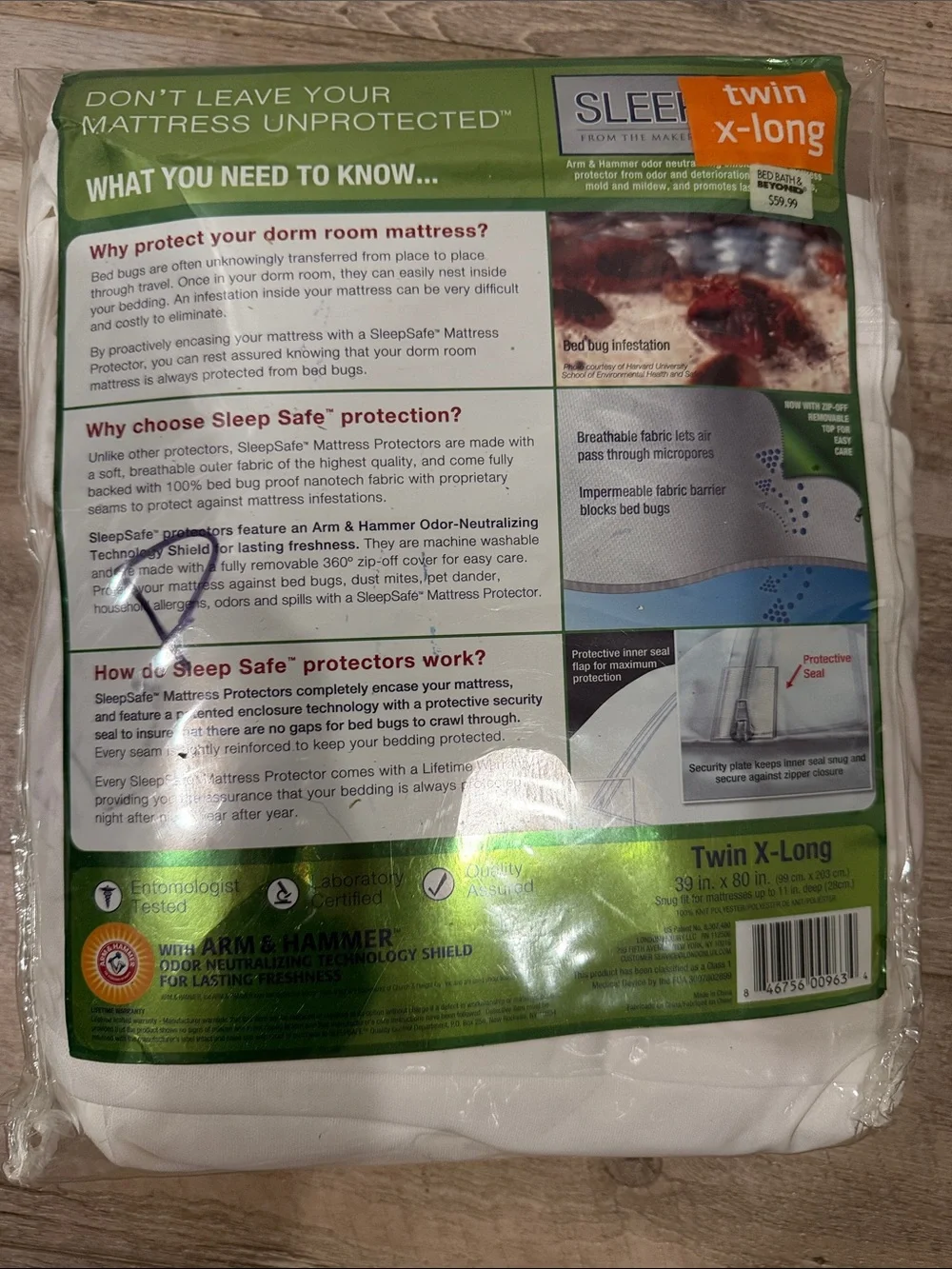 Twin X-Long White Mattress Protector - Bed Bug Protection Dorm Twin XL